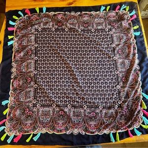 Prana navy scarf with neon tassels